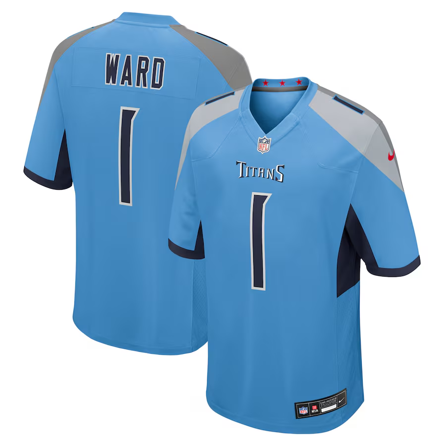 Tennessee Titans Cameron Ward  Light Blue 2025 NFL Draft First Round Pick Game Jersey