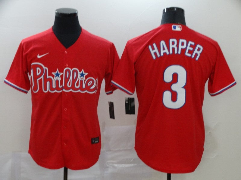 Men's Philadelphia Phillies #3 Bryce Harper  Red Jersey1