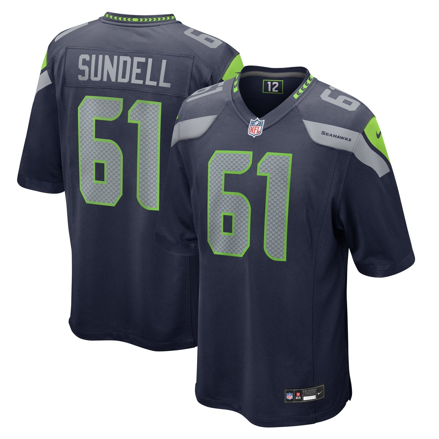 Jalen Sundell Seattle Seahawks   Game Jersey -  College Navy