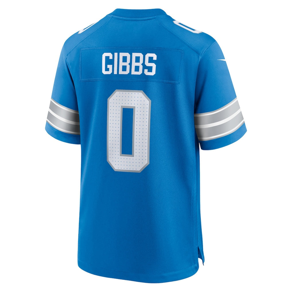 D.Lions #0 Jahmyr Gibbs Blue Game Player Jersey