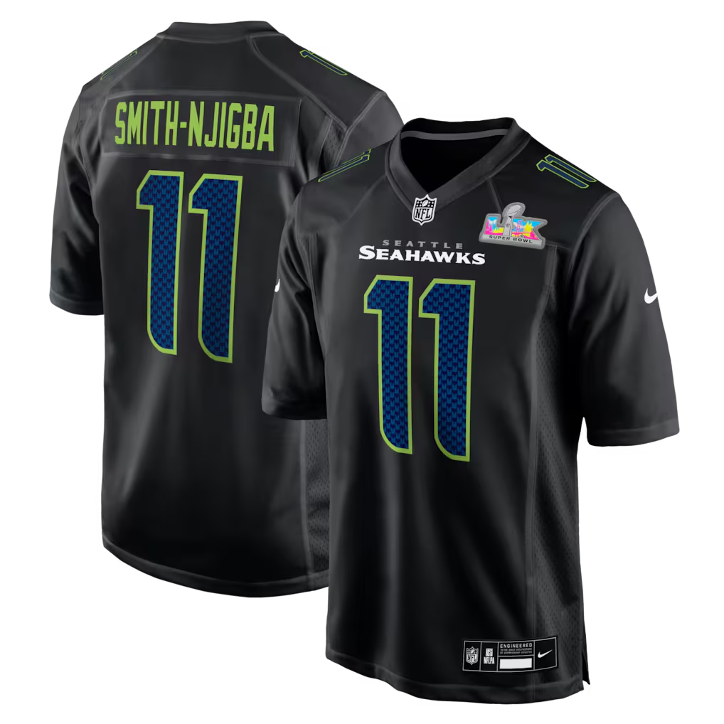 Men's Seattle Seahawks Jaxon Smith-Njigba  Black Super Bowl LX Patch Carbon Fashion Game Jersey