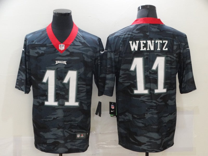 Men's Philadelphia Eagles Carson Wentz #11 Grey Camouflage Game Jersey1