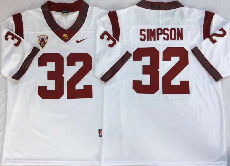 Men's USC Trojans O.J. Simpson White Alumni Player Game Jersey