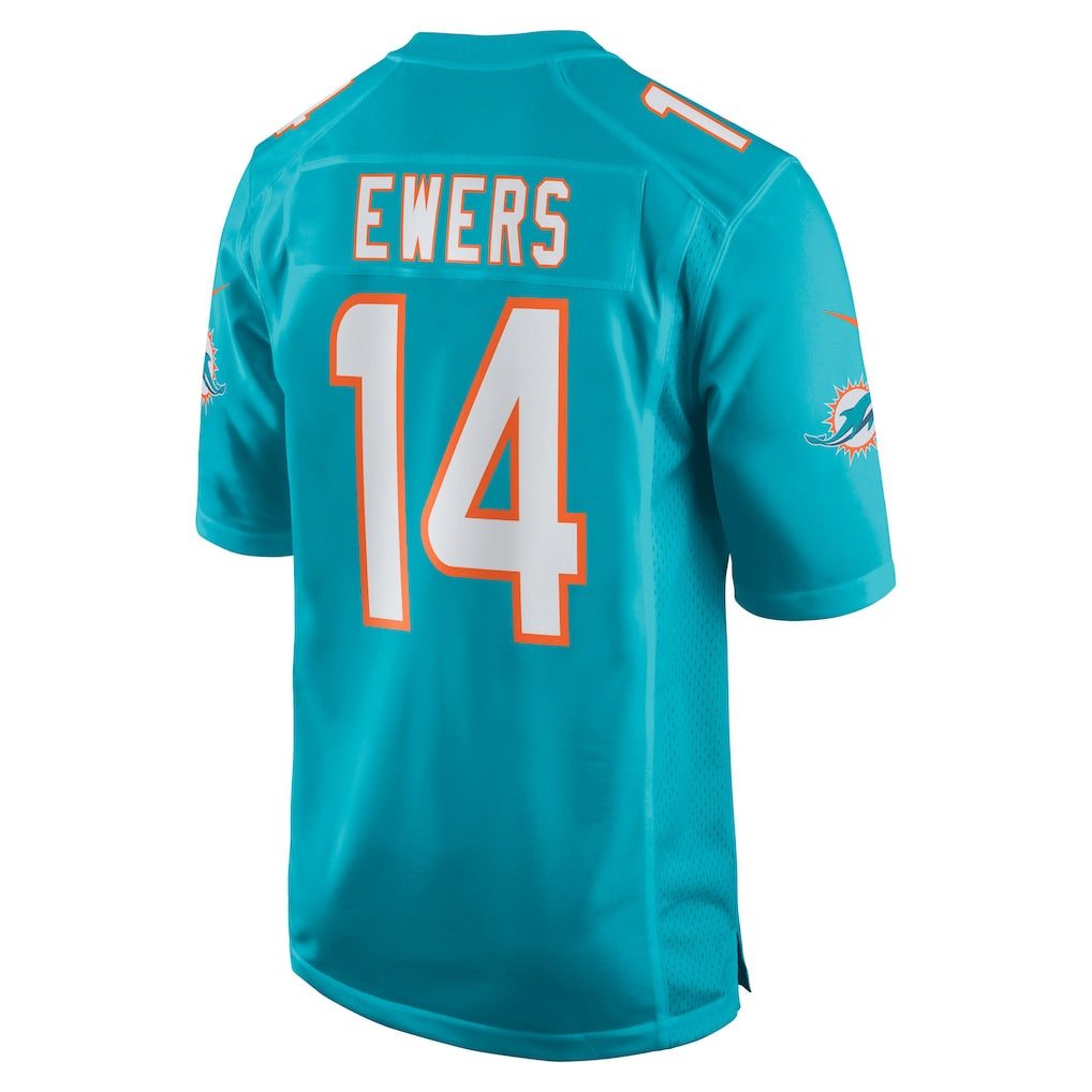 M.Dolphins #14 Quinn Ewers Aqua Team Game Jersey