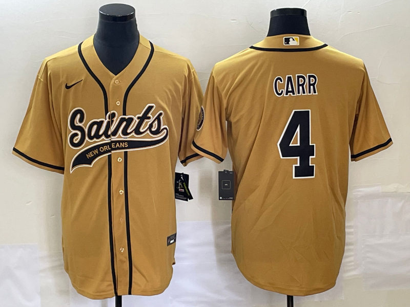 Men's New Orleans Saints Derek Carr Yellow Game Jersey Joint Edition