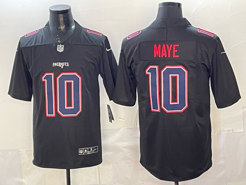 Men's New England Patriots Drake Maye #10 Carbon Black Fashion Game Jersey