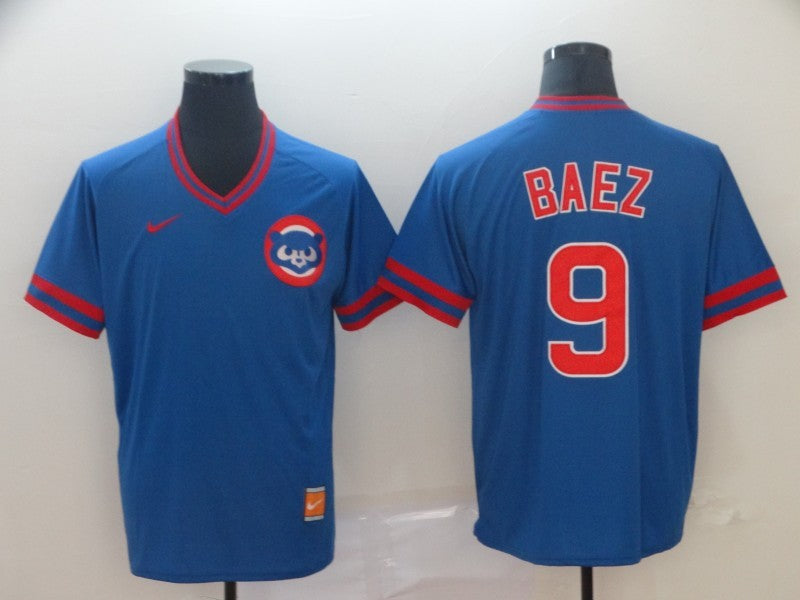 Men's Chicago Cubs Javier Baez Blue Stitched Jersey