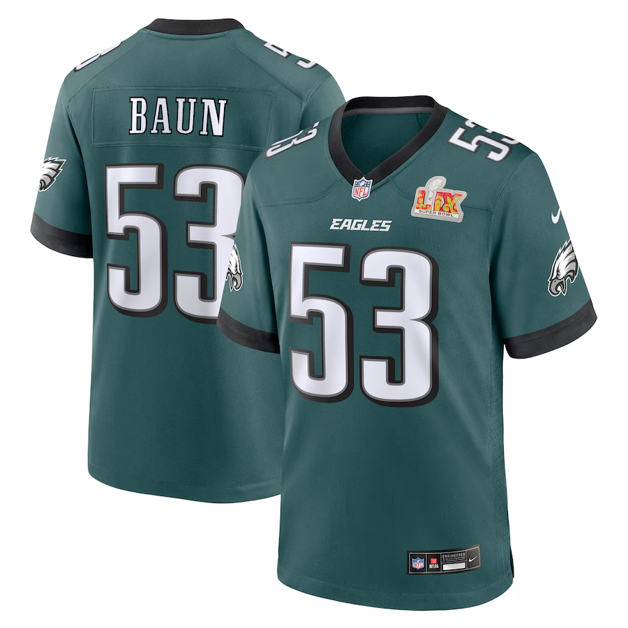 Men's Philadelphia Eagles Zack Baun  Midnight Green Super Bowl LIX Game Jersey
