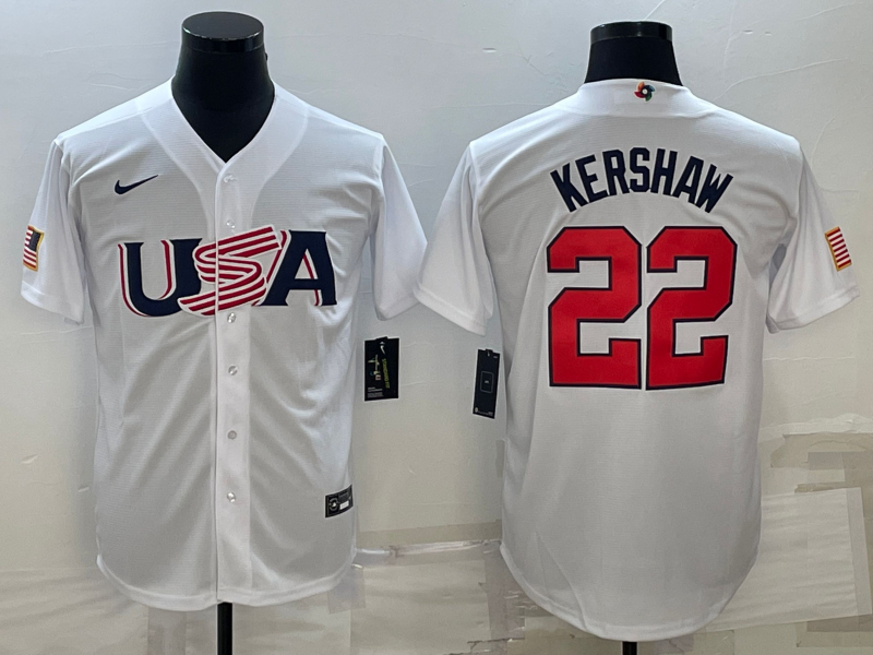 Men's 2023 World Baseball Classic Clayton Kershaw USA White Jersey