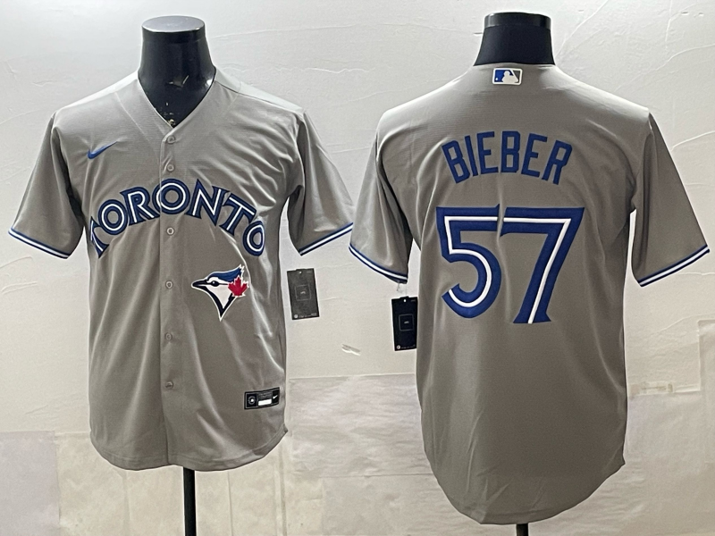 Men's Toronto Blue Jays Shane Bieber Gray Player Jersey
