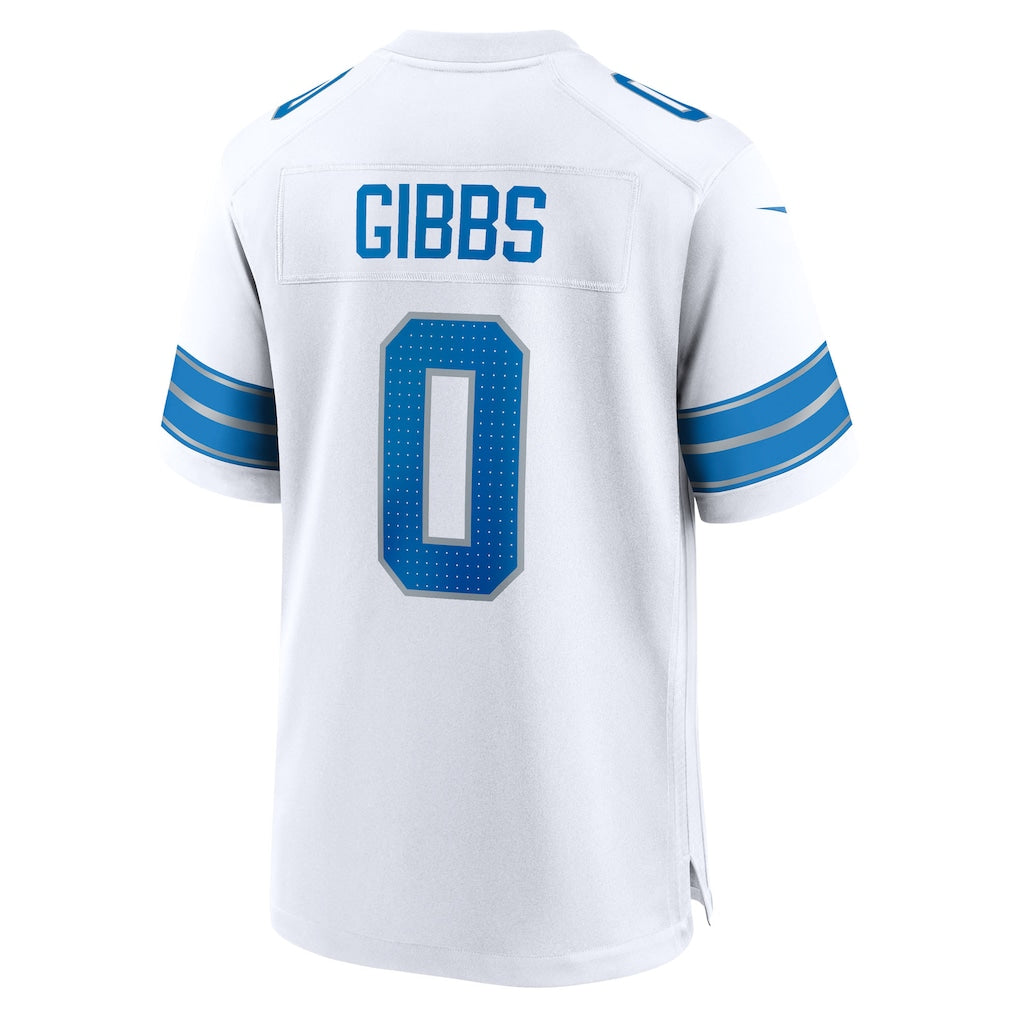 D.Lions #0 Jahmyr Gibbs White Game Player Jersey