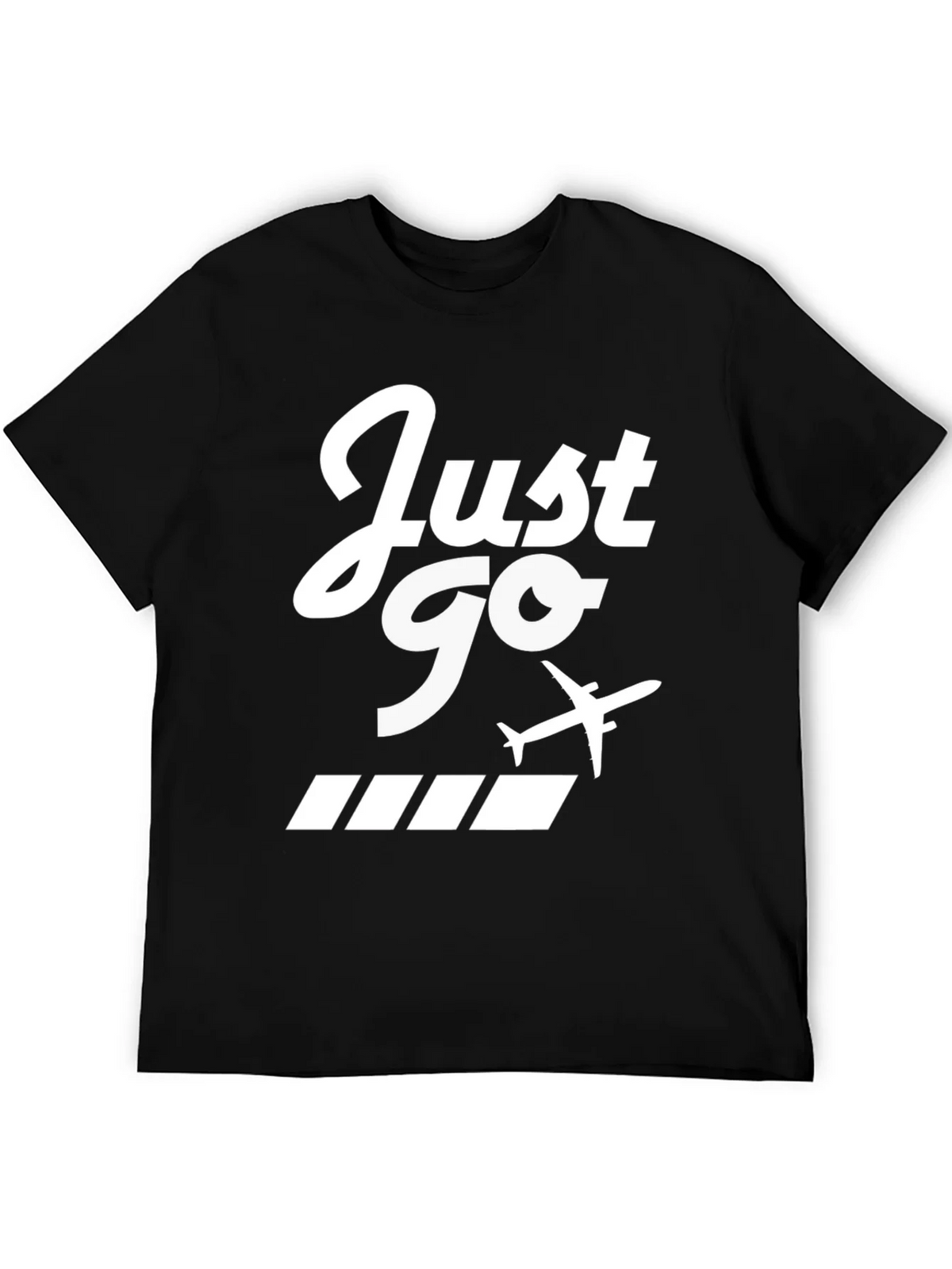 Just Go Airplane Graphic Tee - Black Cotton T-Shirt