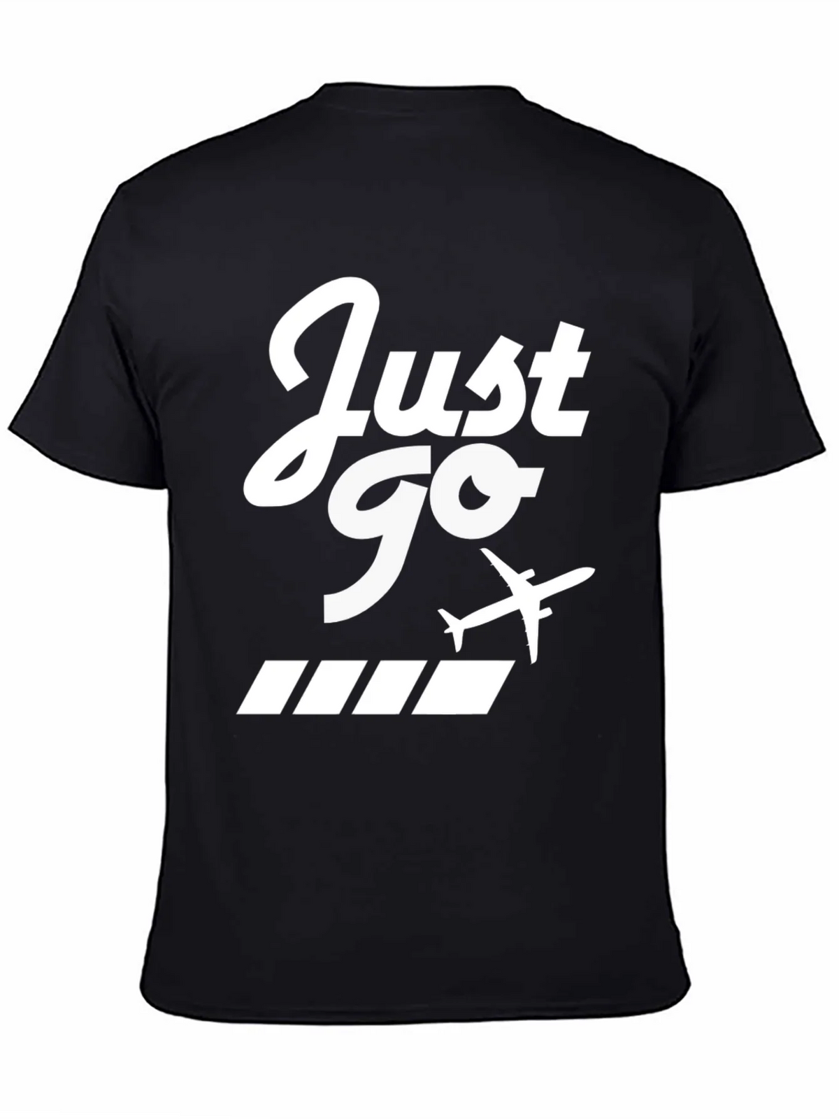 Just Go Airplane Graphic Tee - Black Cotton T-Shirt