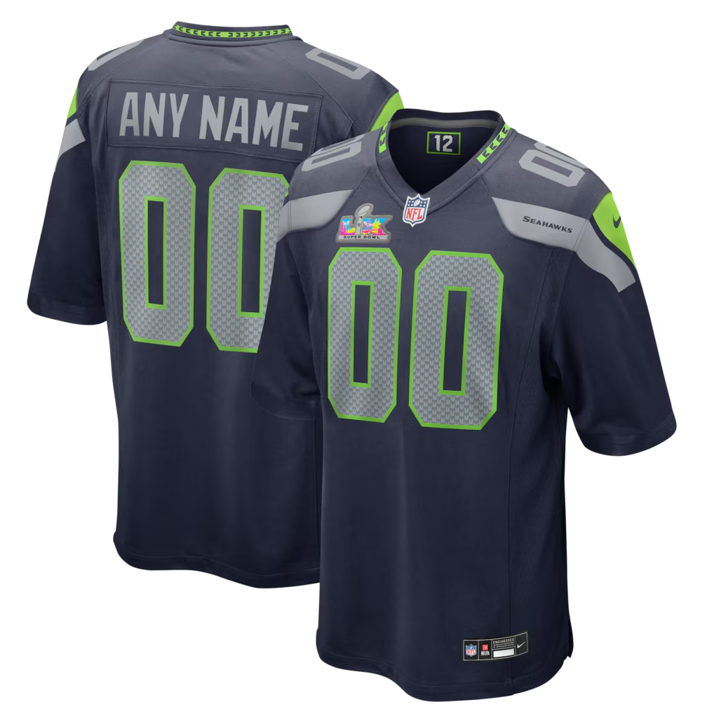 Men's Seattle Seahawks  College Navy Super Bowl LX Patch Custom Game Jersey