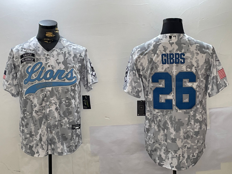 Men's Detroit Lions Jahmyr Gibbs Arctic Camo 2024 Salute to Service Player Jersey