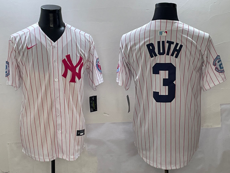 Men's New York Yankees1 Babe Ruth #3 White Team Player Jersey