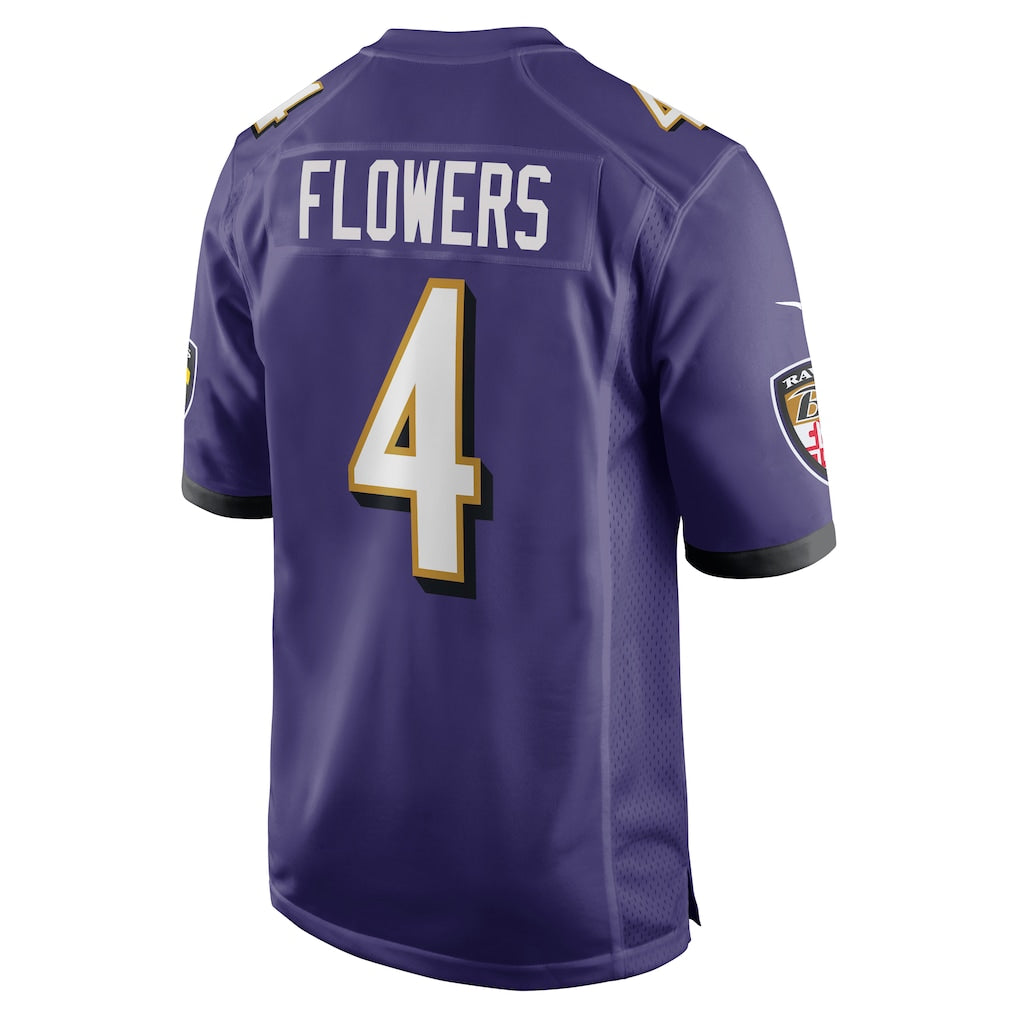 B.Ravens #4 Zay Flowers Purple Game Jersey