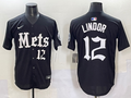 Men's New York Mets Francisco Lindor #12 Black Game Player Jersey