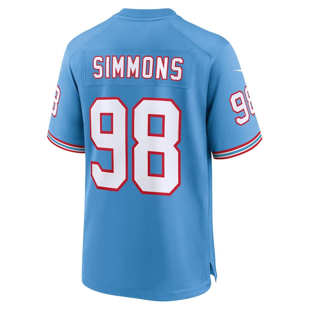 T.Titans #98 Jeffery Simmons Light Blue Oilers Throwback Alternate Game Player Jersey