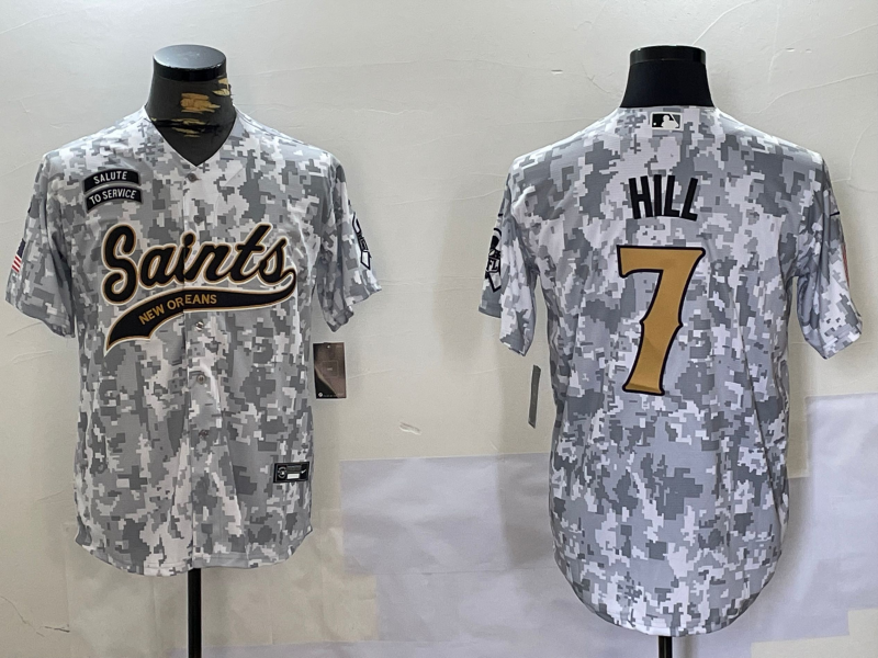 Men's New Orleans Saints Taysom Hill Arctic Camo 2024 Salute to Service Player Jersey