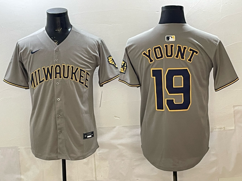 Men's Milwaukee Brewers Robin Yount #19 Gray Replica Player Jersey