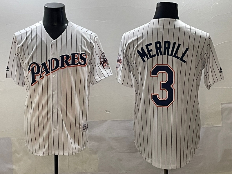 Men's San Diego Padres Jackson Merrill #3 White Game Player Jersey