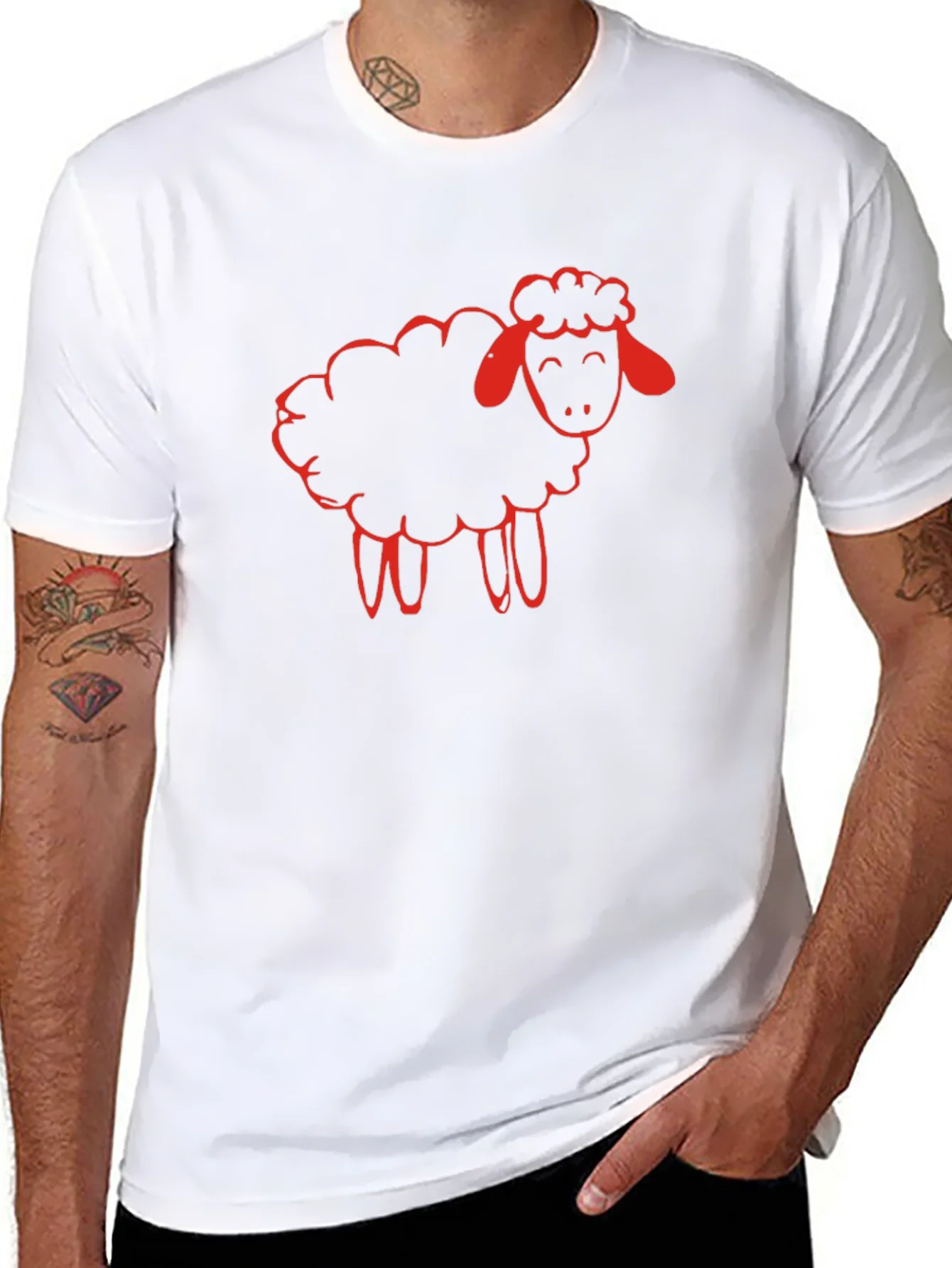 Black T-Shirt with Red Sheep Graphic