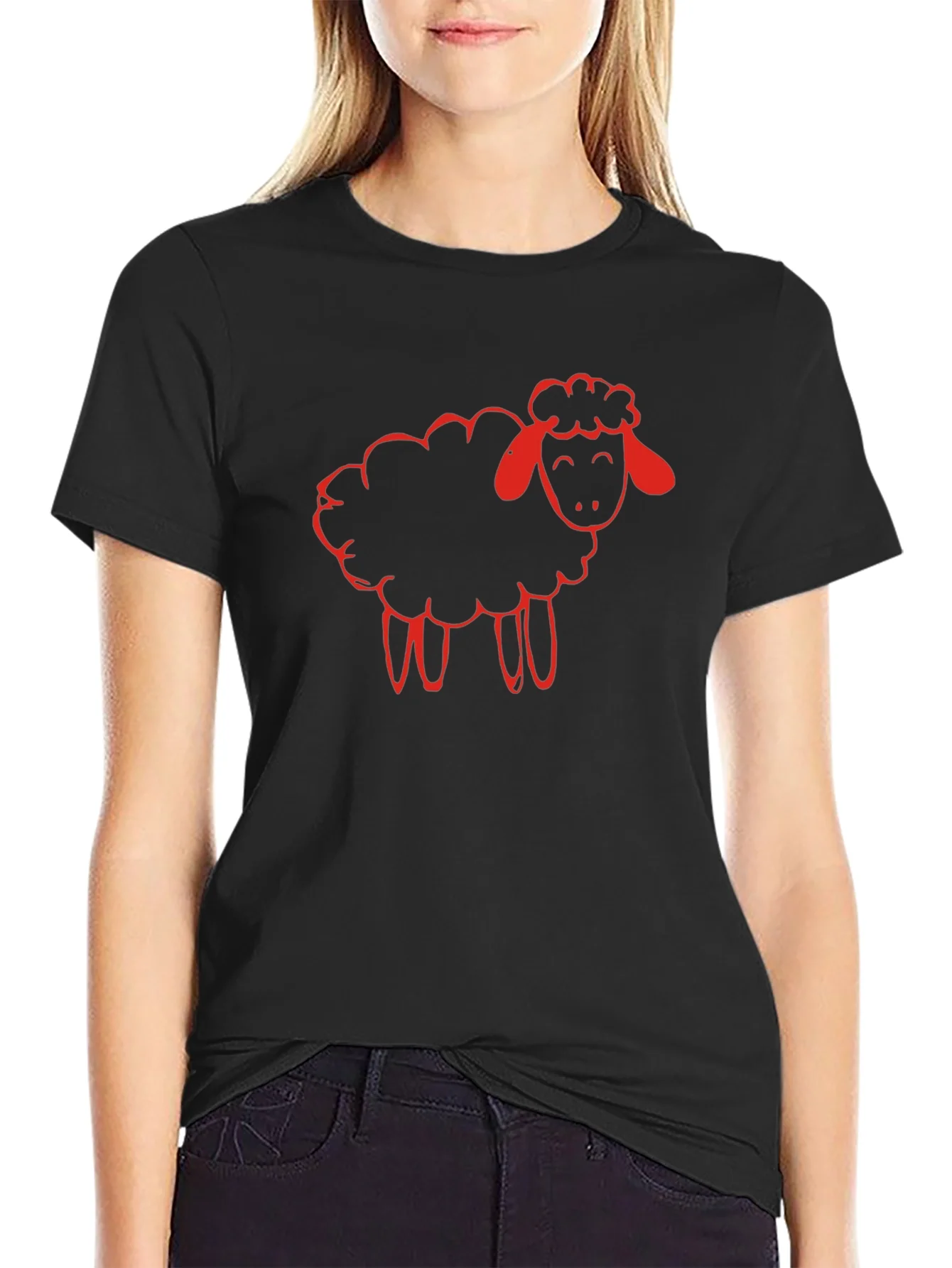 Black T-Shirt with Red Sheep Graphic