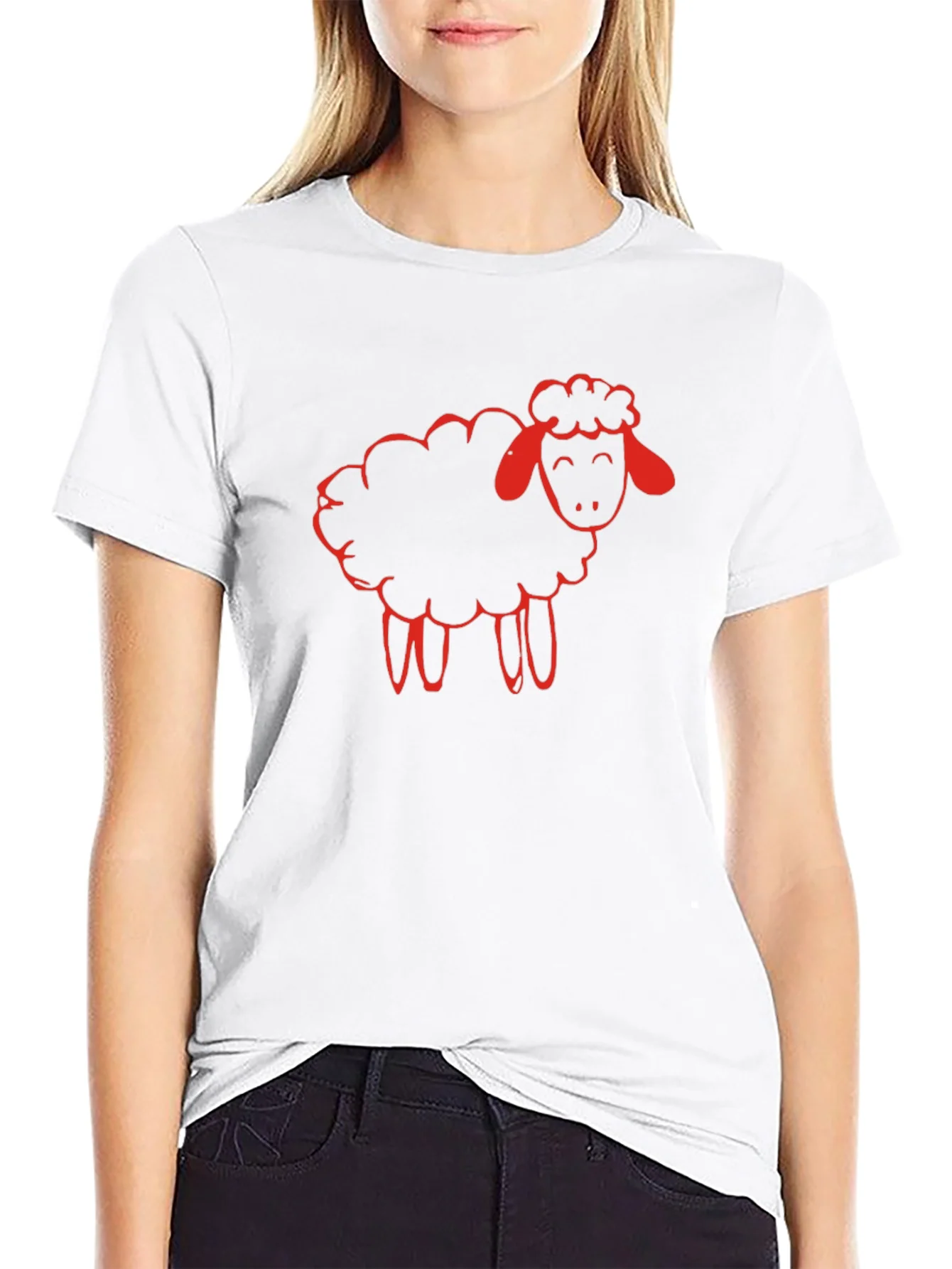 Black T-Shirt with Red Sheep Graphic