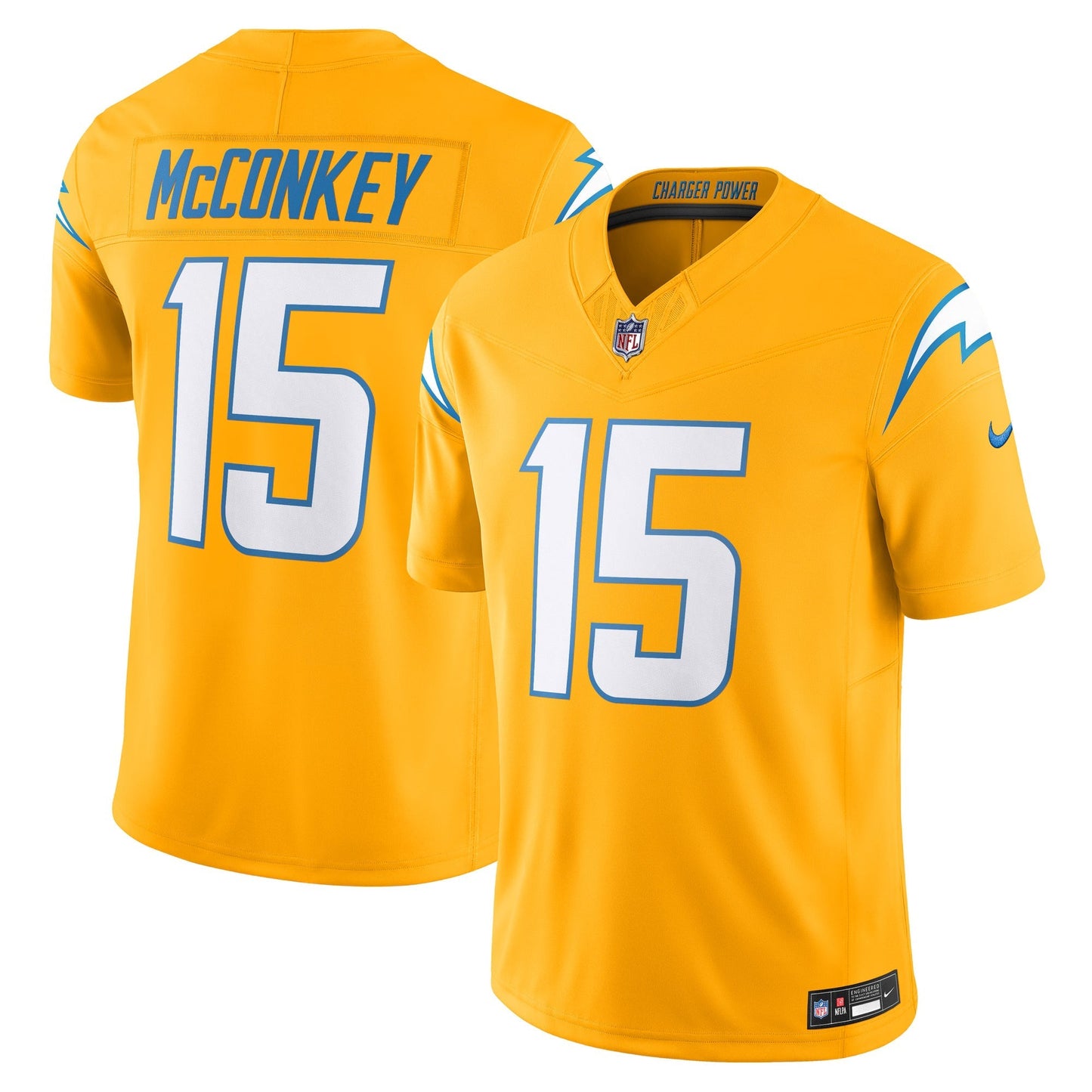 Los Angeles Chargers Ladd McConkey Gold Alternate Charger Power Vapor F.U.S.E. Limited Jersey