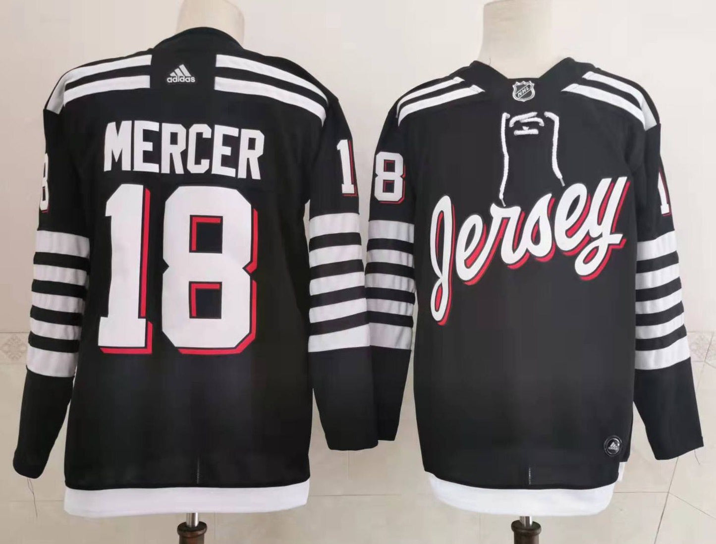 Men's New Jersey1 Devils Jamie Dawson Mercer #18 Black Player Game Jersey1