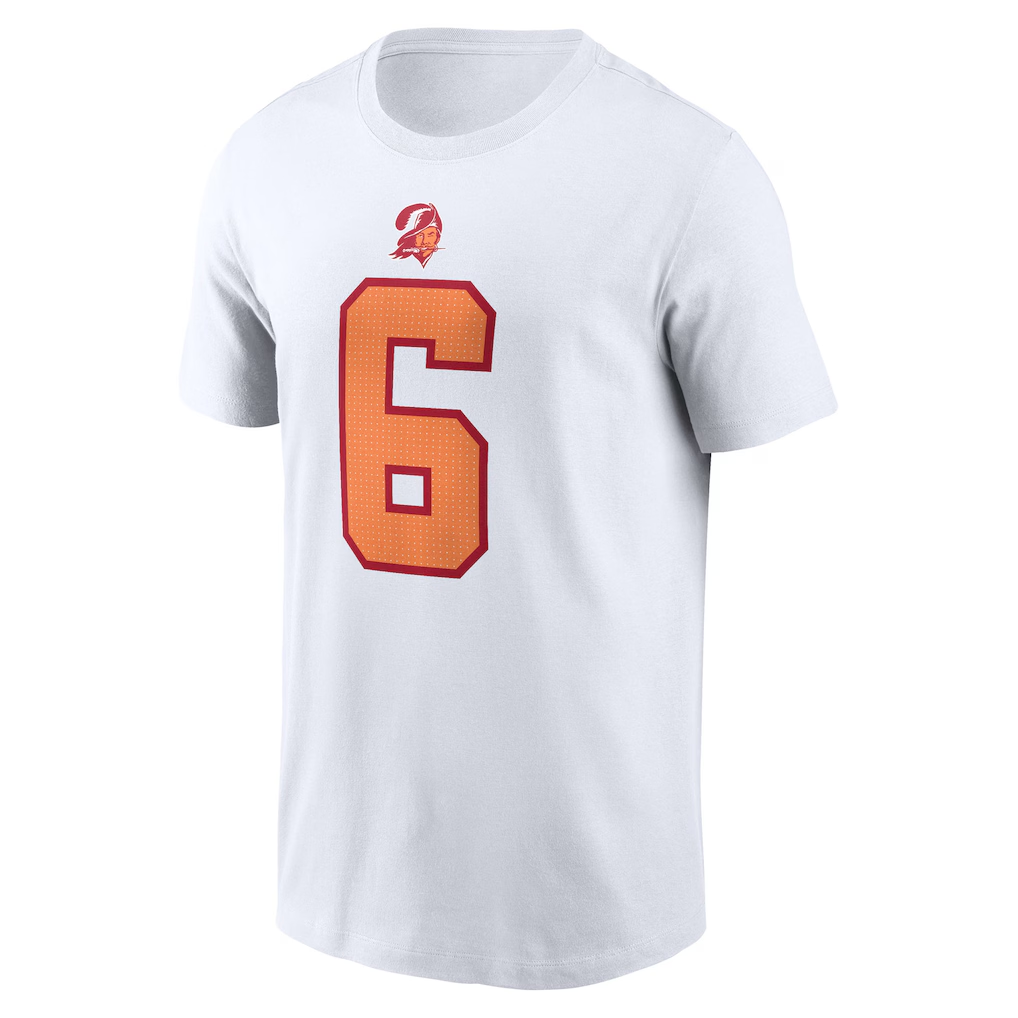 Men's '76 Tampa Bay Buccaneers Baker Mayfield  White 50th Season Name & Number T-Shirt