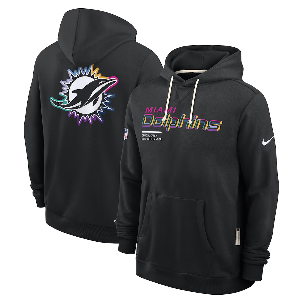 Men's Miami Dolphins  Black 2025 NFL Crucial Catch Sideline Standard Issue Dri-FIT Hoodie
