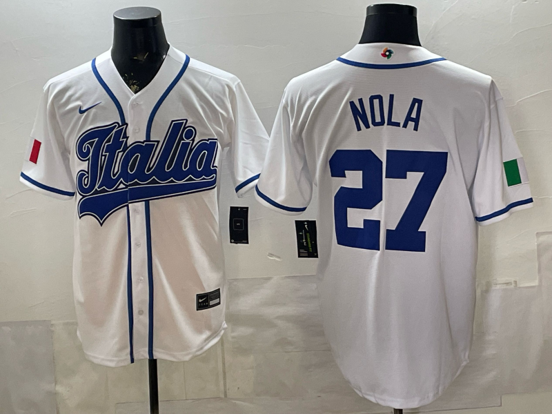 Men's Italy Baseball Aaron Nola #27 White 2026 World Baseball Classic Stadium Jersey