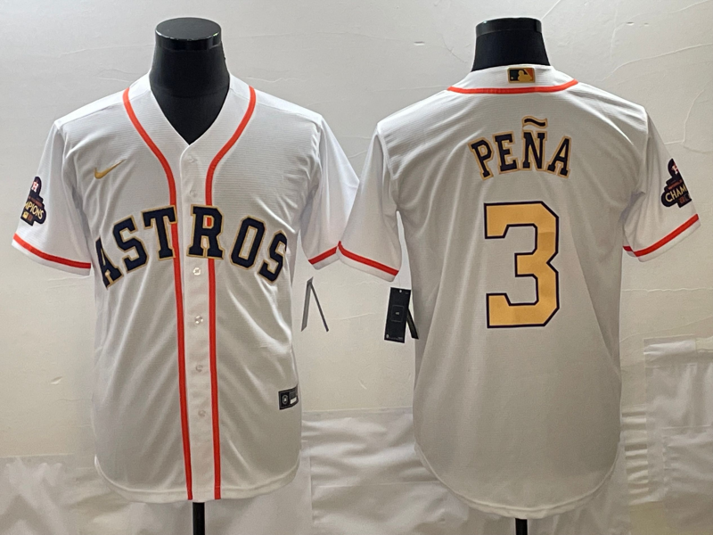 Men's Houston Astros Jeremy Pena  White/Gold 2023 Gold Collection Replica Player Jersey1