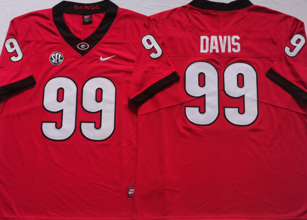 Men's Georgia Bulldogs Jordan Davis Red Player Game Jersey