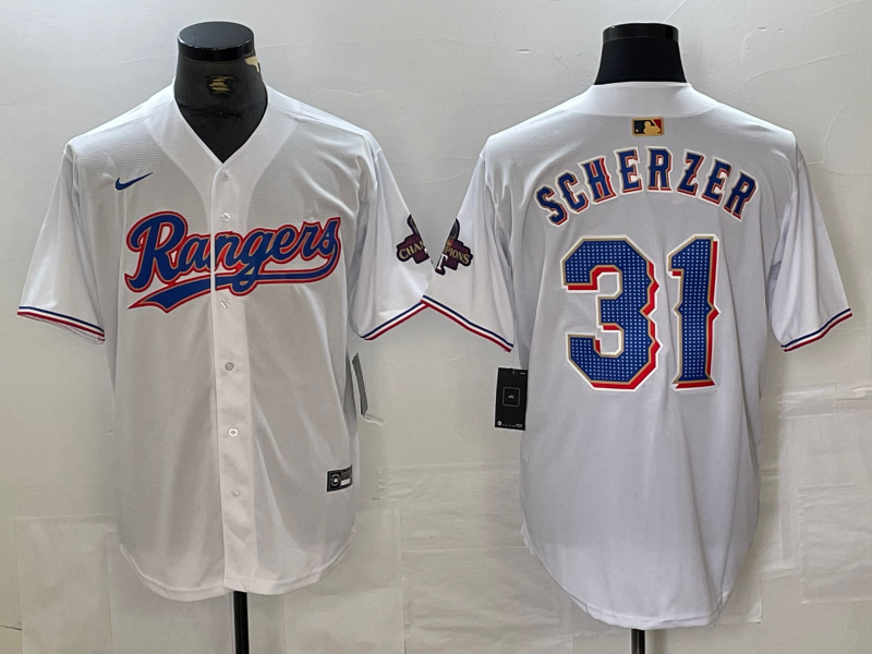 Men's Texas Rangers Max Scherzer White 2024 Gold Collection Limited Player Jersey