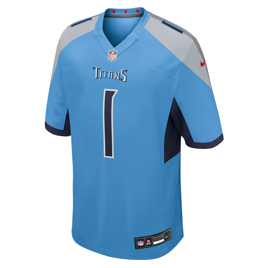 Tennessee Titans Cameron Ward  Light Blue 2025 NFL Draft First Round Pick Game Jersey
