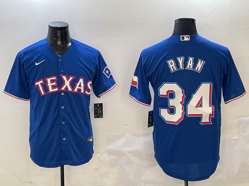 Men's Texas Rangers Nolan Ryan #34 Royal Replica Player Jersey1