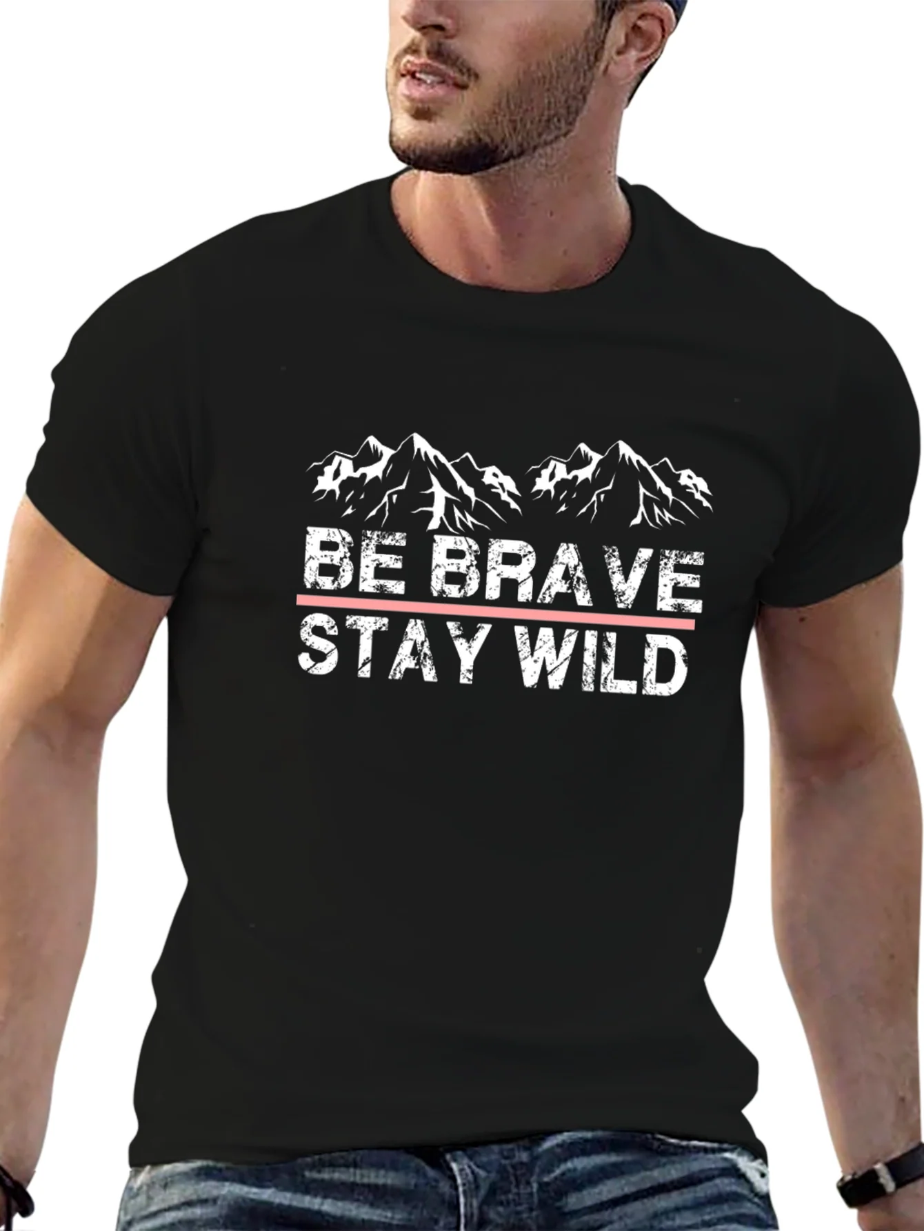 Be Brave Stay Wild Black Graphic T-Shirt