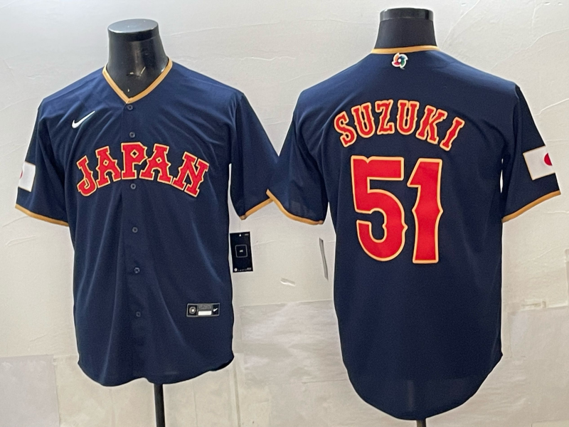 Men's Japan Baseball Seiya Suzuki #51 Navy 2026 World Baseball Classic Stadium Jersey