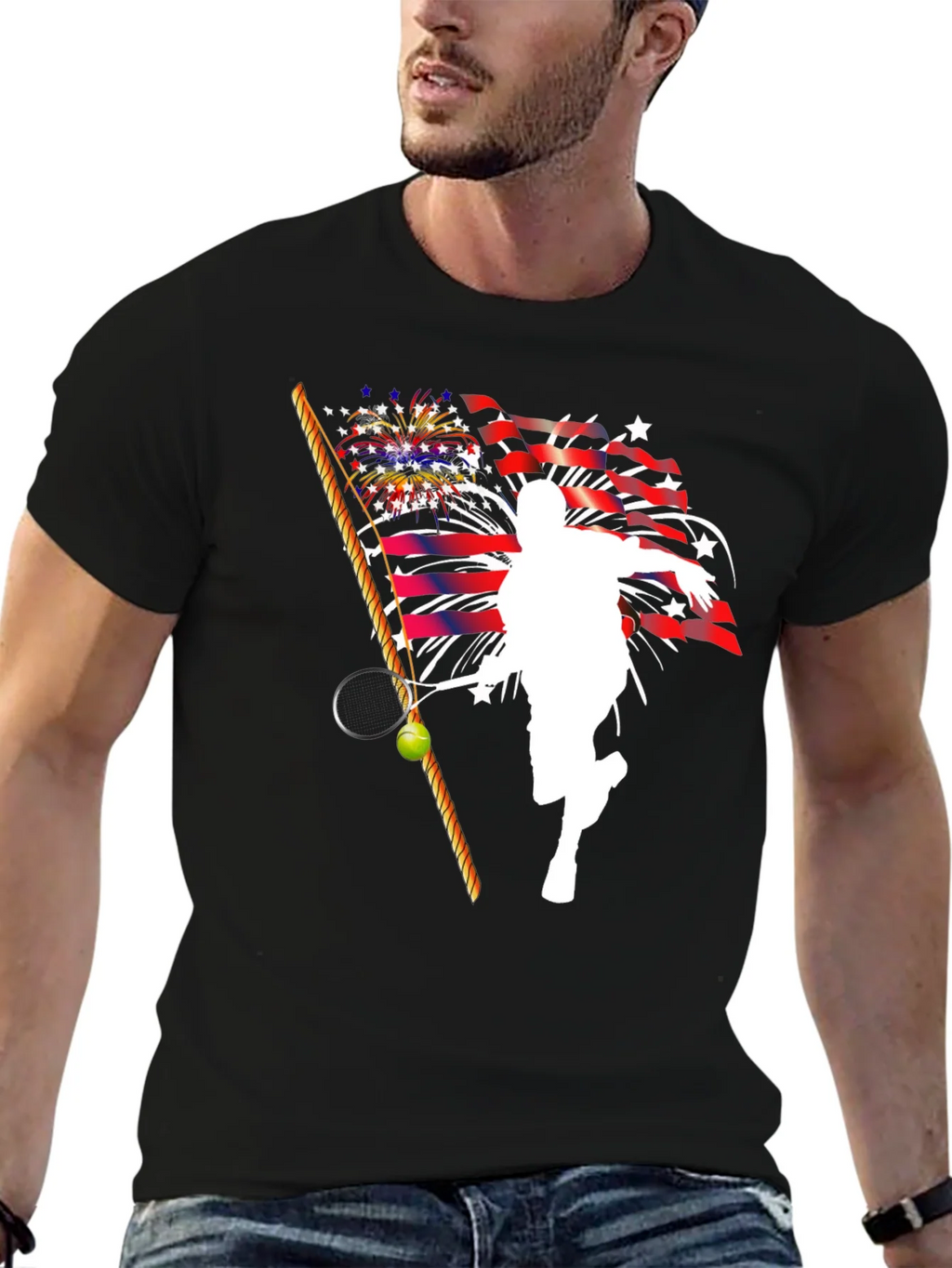 Patriotic Tennis Player Graphic T-Shirt