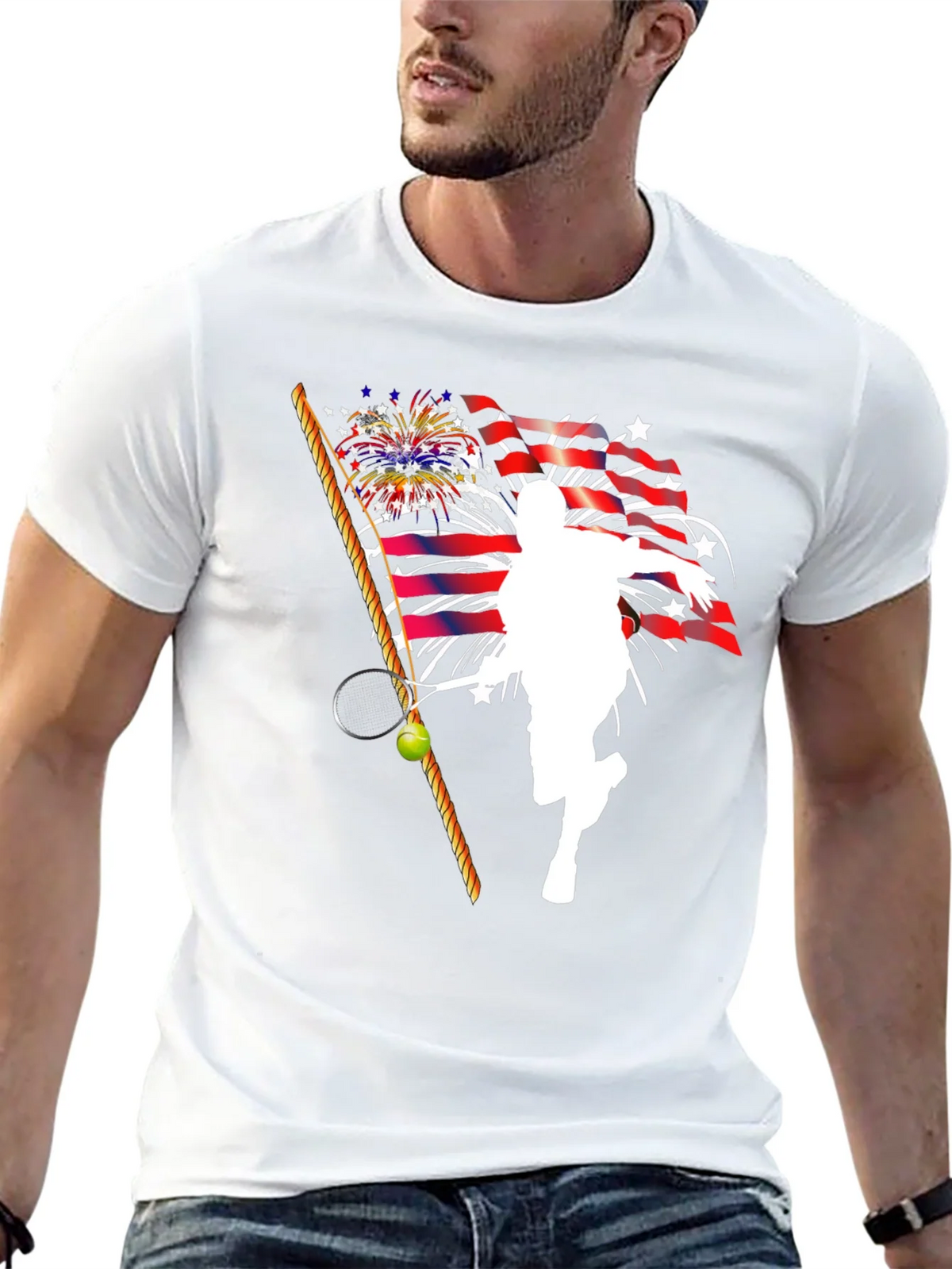 Patriotic Tennis Player Graphic T-Shirt