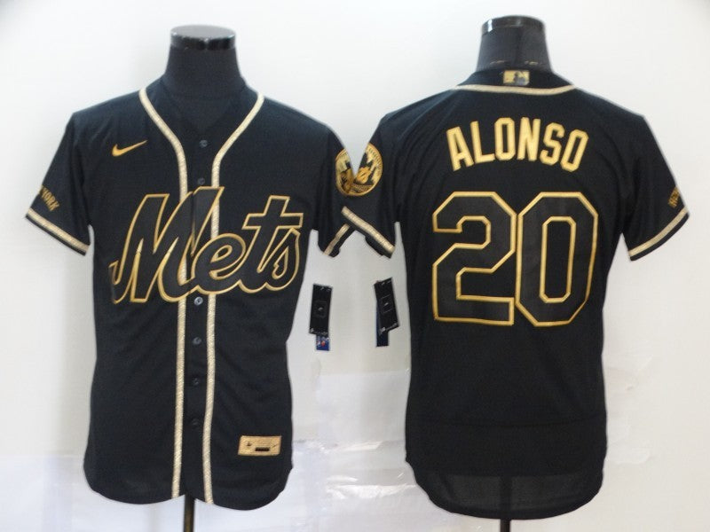 Men's New York Mets1 Pete Alonso #20 Black Stitched Jersey