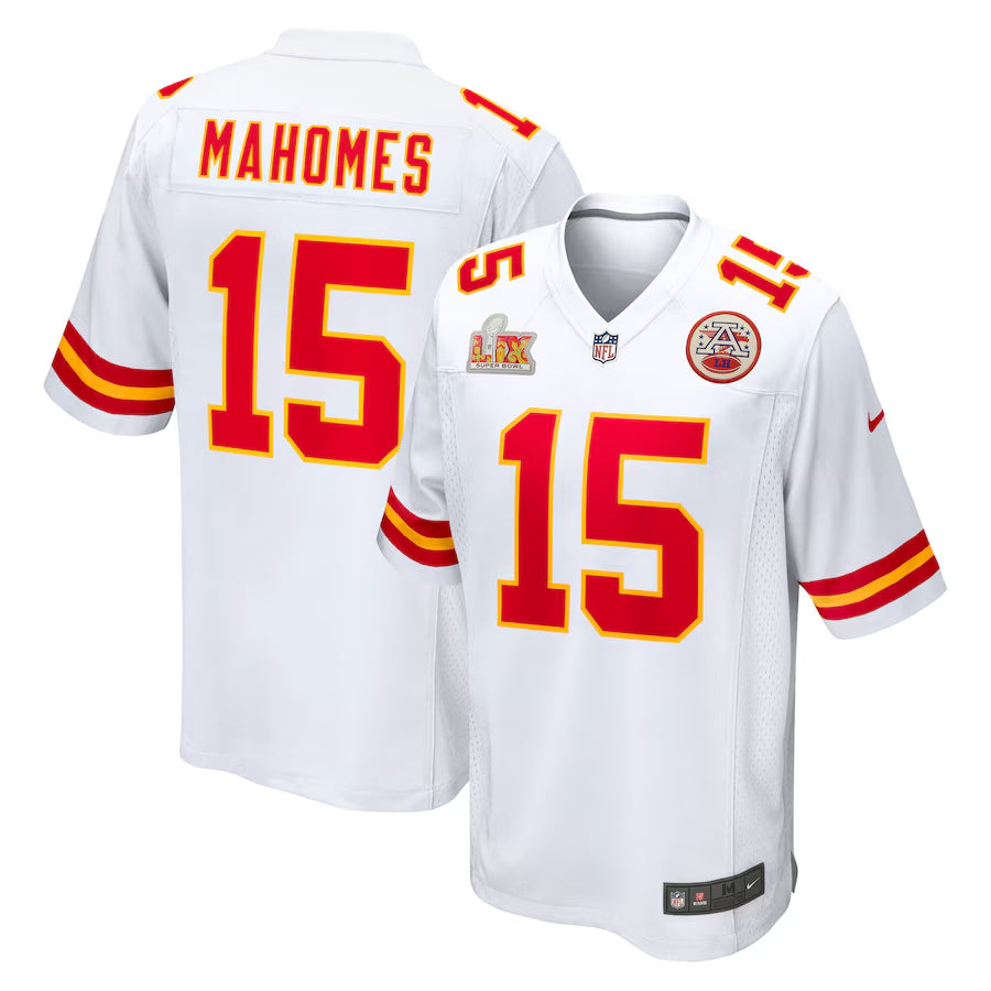 Men's Kansas City Chiefs Patrick Mahomes  White Super Bowl LIX Game Jersey
