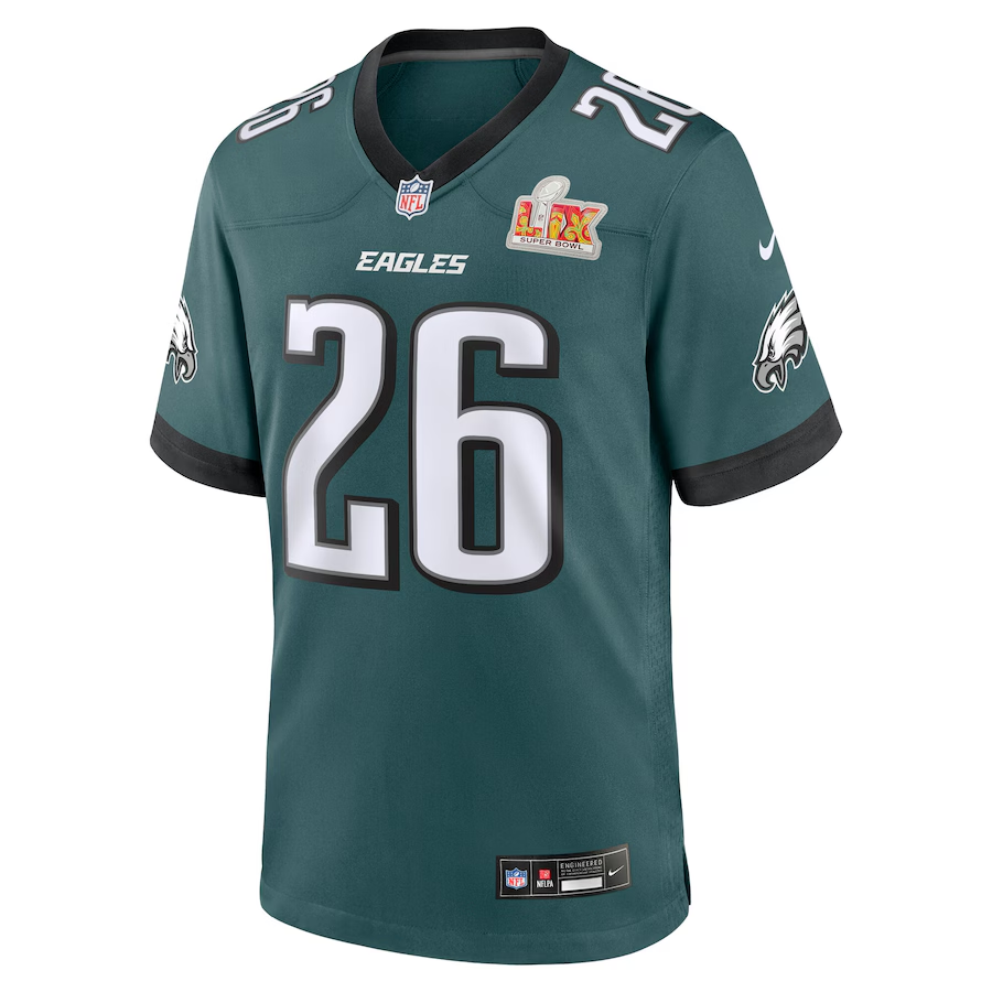 Men's Philadelphia Eagles Saquon Barkley  Carbon Green Super Bowl LIX Fashion Game Player Jersey