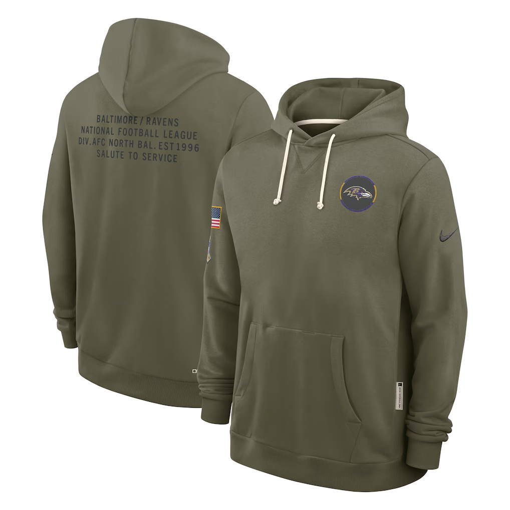 Men's Baltimore Ravens  Olive 2025 Salute to Service Sideline Standard Issue Dri-FIT Hoodie