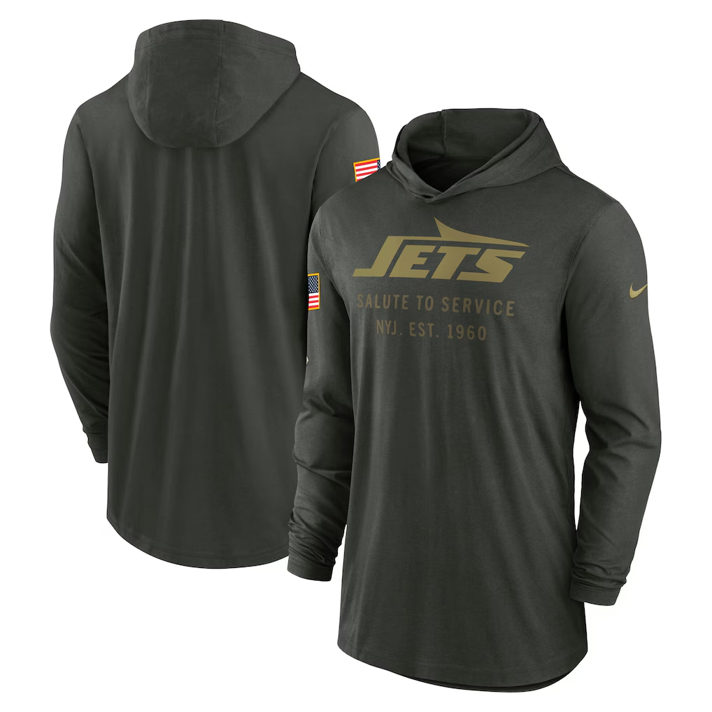 Men's New York Jets  Forest Green 2025 Salute to Service Sideline Dri-FIT Lightweight Hooded Pullover