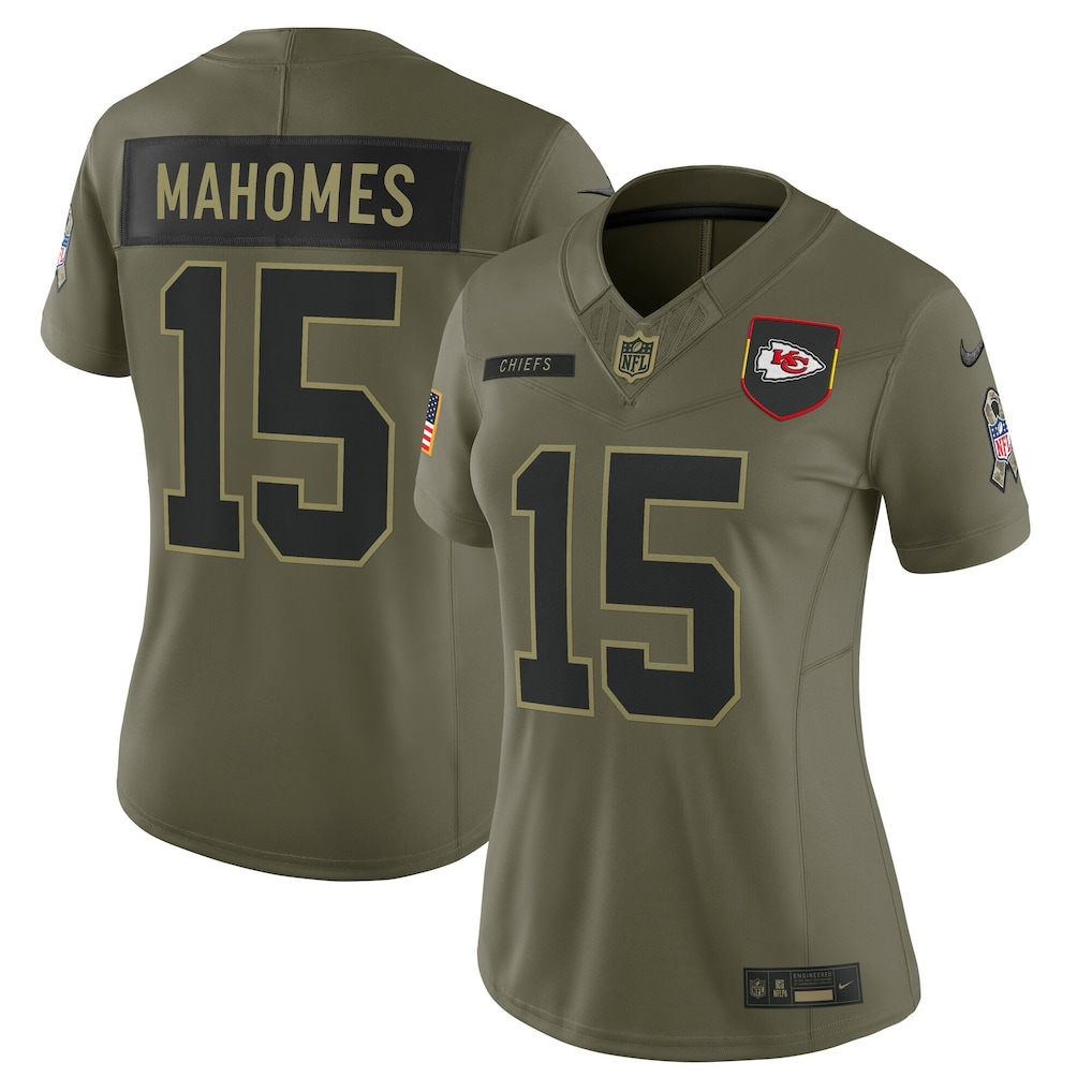 Women's Kansas City Chiefs Patrick Mahomes  Olive 2025 Salute to Service Limited Jersey