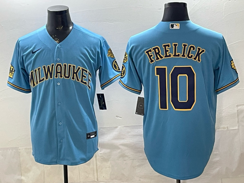 Men's Milwaukee Brewers Sal Frelick #10 Light Blue Road Replica Jersey